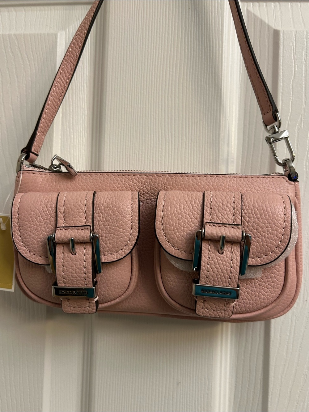 Michael Kors Pale Pink Leather Zoe Double-Pocket Convertible Pouchette
